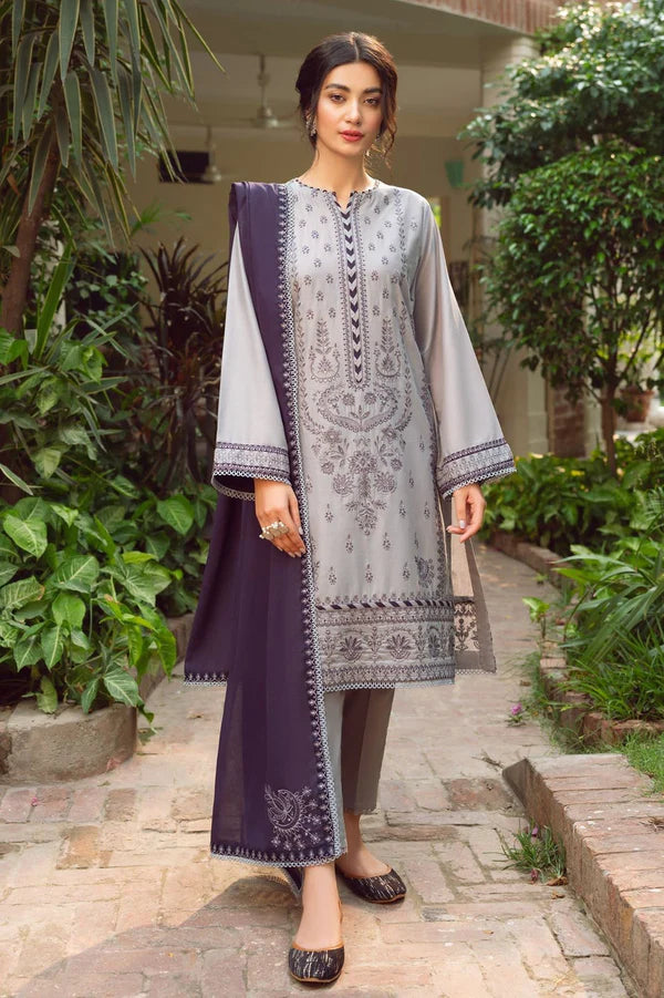 3PC Lawn Embroidered Shirt with Bamber Chiffon Embroidered Dupatta